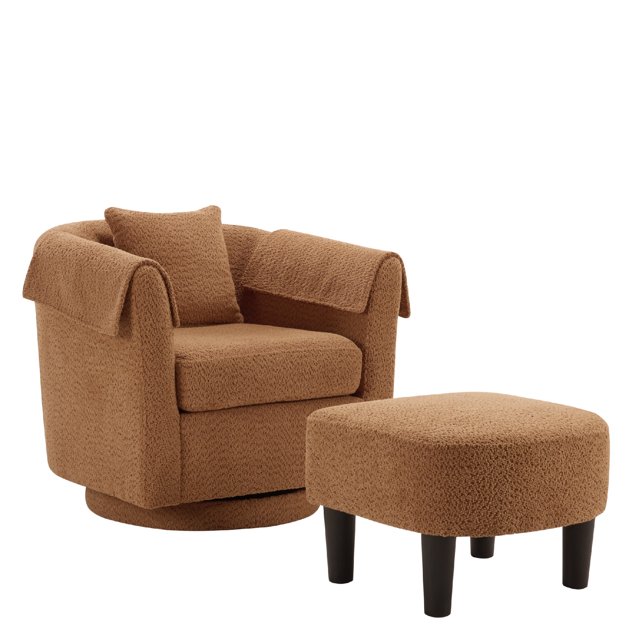 Swivel Accent Chair With Ottoman Set, Modern Chenille Barrel Armchair With Removable Back Pillow & 2 Armrest Covers For Living Room, Bedroom, Office, Yellow_maomaolike.com